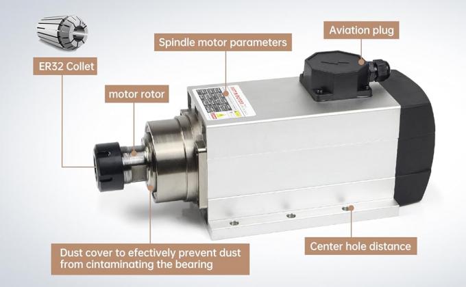 4.5KW Spindle CNC raffreddato ad aria, flange quadrata motore 18000 giri al minuto ER32 4 cuscinetti 1